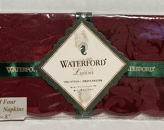 Vtg 1996 Waterford Linens Cocktailservietten Barons Court Ruby Red 8X8 4er Set