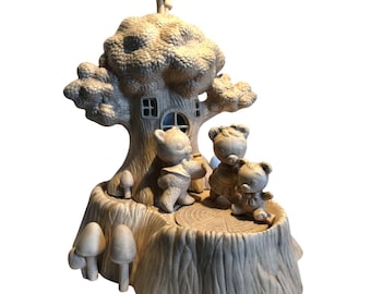 Vintage Ceramic Kimple 1983 Play Treehouse Bears Mushrooms Collectible Room Decor
