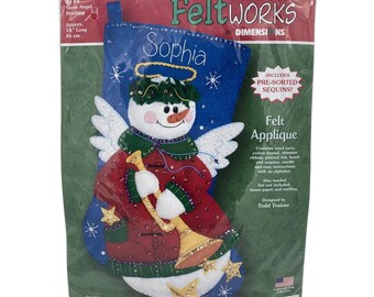 FeltWorks Applique by Dimensions Crafts Snow Angel Stocking 18 Inch Kit 8114 NOS