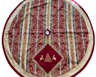 Vtg House of Hatten Brocade Christmas Tree Skirt of Good Quality Lined 54 Inches