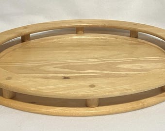 Vtg MCM Dansk Oval Blonde Wooden Serving Tray Raised Gallery Rail Sturdy 18X14