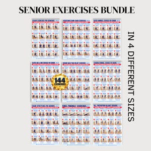 Senior Exercise Bundle, 9 Printable Workout Charts, Chair Exercises, Balance & Strength Guide