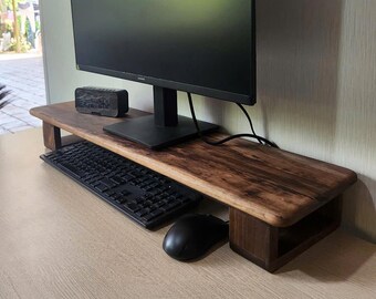 Solid wood computer shelf desk riser moniter stand walnut desk office storage