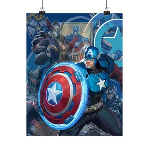 Captain America Marvel Rivals Poster - Avengers Satin Art Print Gaming Decor image 2
