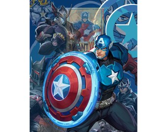 Captain America Marvel Rivals Poster - Avengers Satin Art Print Gaming Decor