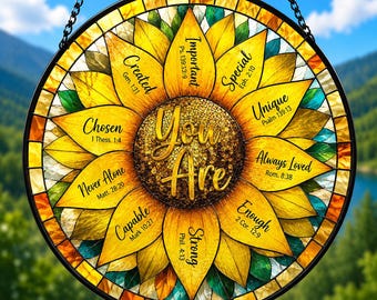 Attrape-soleil Christian tournesol en vitrail, tenture murale You Are Affirmations