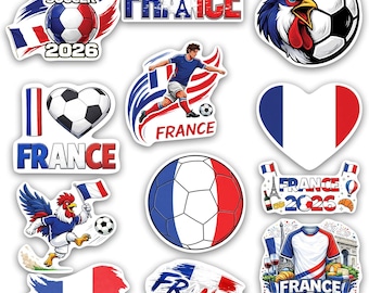 Stickers football France, Stickers supporters Coupe du monde 2026, Pack football français