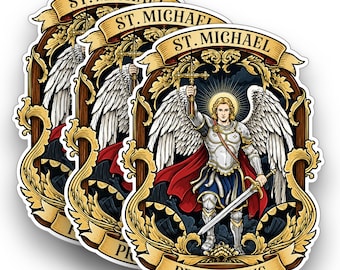 St. Michael Protect Us Sticker, Saint Michael Archangel Vinyl Decal, Catholic Waterproof Sticker, Christian Car Laptop Water Bottle