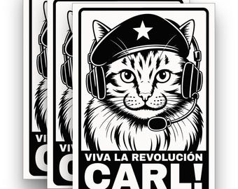 Funny Cat Sticker, Viva La Revolución Carl Decal, Waterproof Vinyl Sticker, Military Cat Laptop Sticker, Cat Lover Gift, Meme Sticker