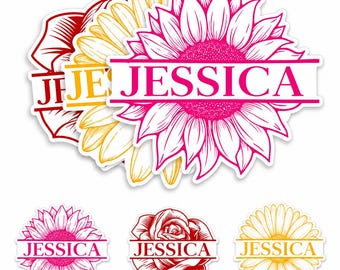 Sticker nom floral personnalisé : Sticker tournesol, rose, marguerite (imperméable)