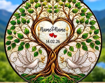 Vitrail de mariage personnalisé attrape-soleil personnalisé anniversaire de mariage mariée nom du marié ornement suspendu à la fenêtre