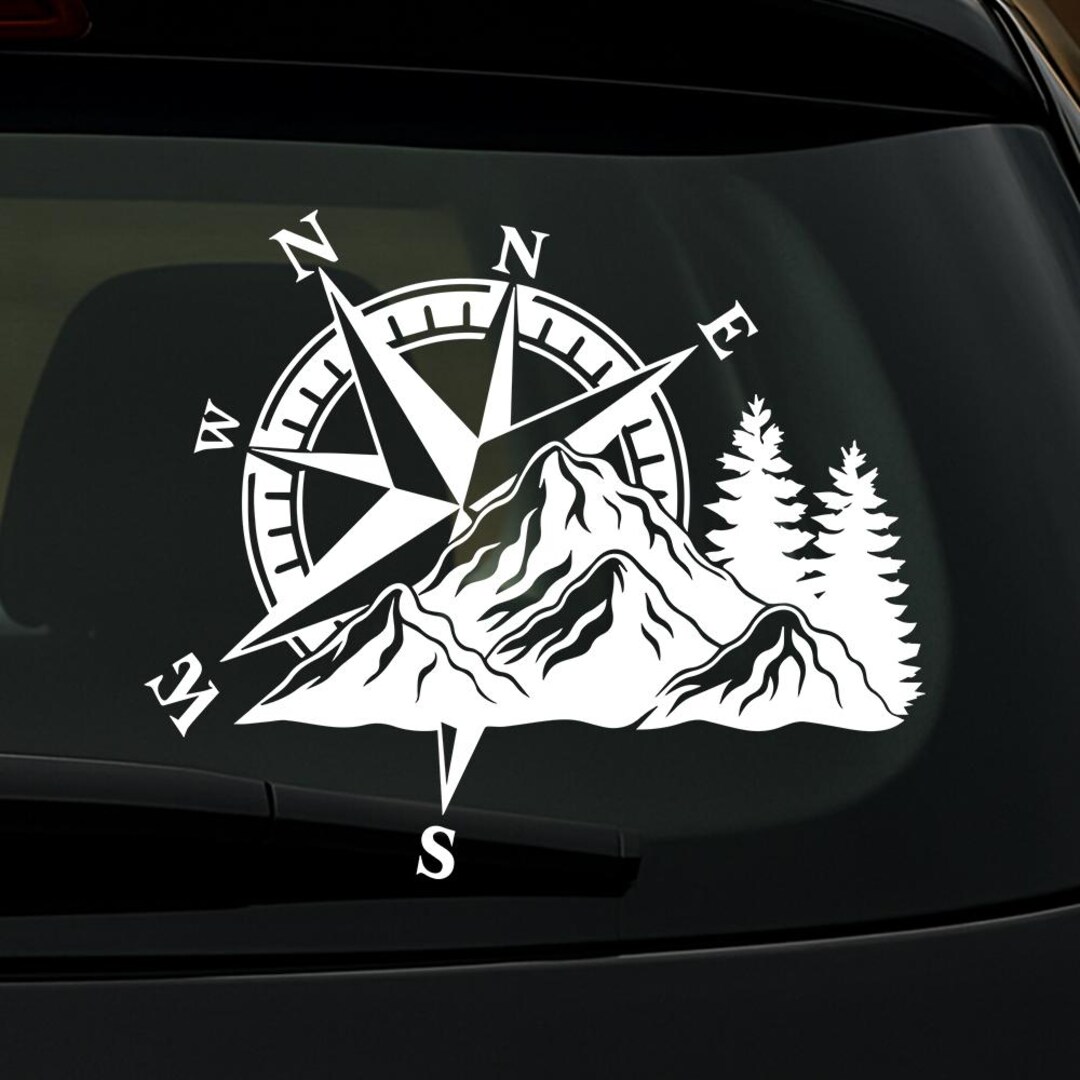 Compass Mountain Car Decal, Adventure Travel Sticker (7x3.5 Inch) - Etsy