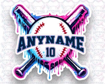Décalcomanie personnalisée avec nom et numéro de baseball (autocollant en vinyle imperméable)