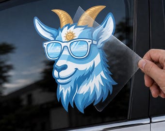 Sticker tête de chèvre Argentine, lunettes de soleil, soleil de mai, vinyle autocollant imperméable (DTF)