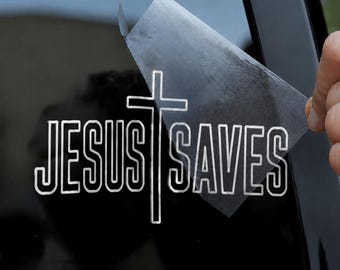 Décalcomanie en vinyle Jésus sauve - Autocollant croix chrétienne pour voiture, décalcomanie de fenêtre foi religieuse pour voitures