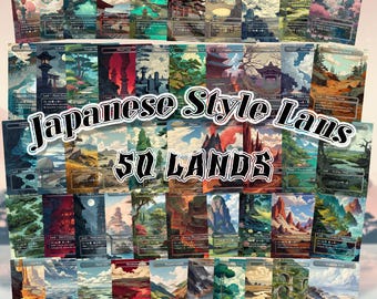 Mega EDH Land Pack 50 carte / Carte MTG personalizzate disegnate a mano / Illustrazioni uniche da collezione / Stile giapponese
