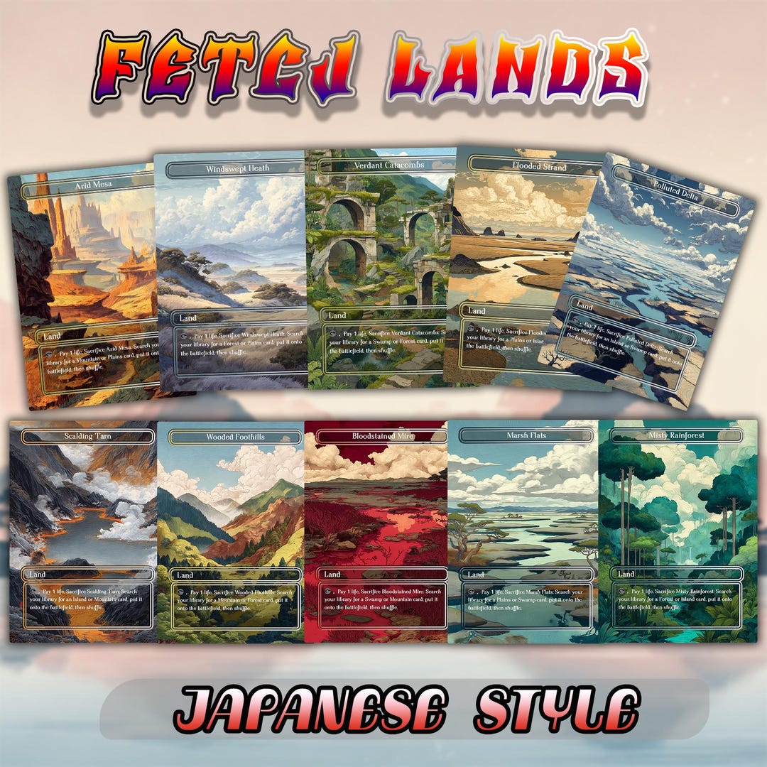 Japanese Style Fetch Land Proxy Cards – Set of 10 | Custom Hand-drawn ...