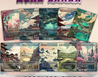 Carte proxy Bond Land in stile giapponese – Set di 10 / Carte MTG personalizzate disegnate a mano / Opere d'arte da collezione uniche