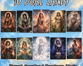 Set proxy di terre doppie ispirato ai tarocchi, pacchetto di 10 carte terre waifu anime, carte Commander con illustrazioni alternative EDH