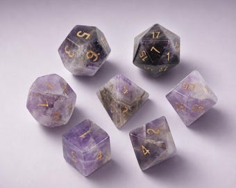 Set di dadi in ametista naturale, dadi poliedrici viola in cristallo per D&D, 7 dadi in pietra per giochi di ruolo da tavolo, idea regalo.