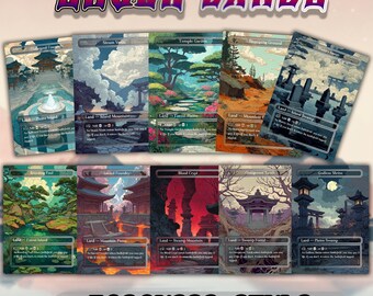 Carte proxy Shock Land in stile giapponese – Set di 10 / Carte MTG personalizzate disegnate a mano / Opere d'arte da collezione uniche