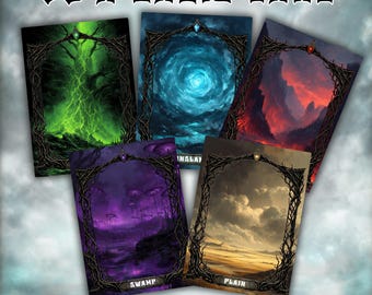 50 carte proxy terra base, set originale di terre Dark Fantasy MTG, 5 tipi di terre a illustrazione completa, Foresta Isola Palude Montagna Pianura