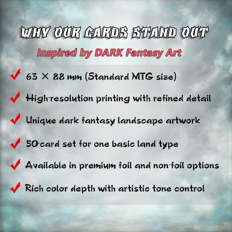 50 Basic Land Proxy Cards, Original Dark Fantasy MTG Land Set, 5 Full ...