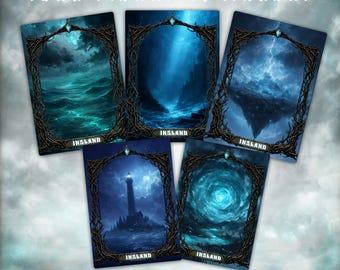10 carte proxy terra base isola, set Isola di Dark Fantasy MTG, paesaggio oceanico a illustrazione completa, foil o non foil