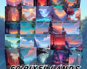 Mega EDH Land Pack 50 carte / Carte MTG personalizzate disegnate a mano / Illustrazioni uniche da collezione / Stile giapponese