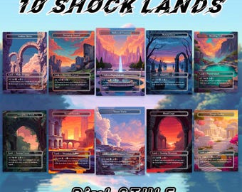 Carte proxy Shock Land in stile pixel – Set di 10 / Carte MTG personalizzate disegnate a mano / Opere d'arte da collezione uniche