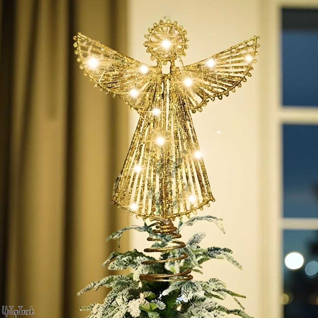 Light-up Gold Angel Tree Topper - Christmas Tree Decoration for Festive ...