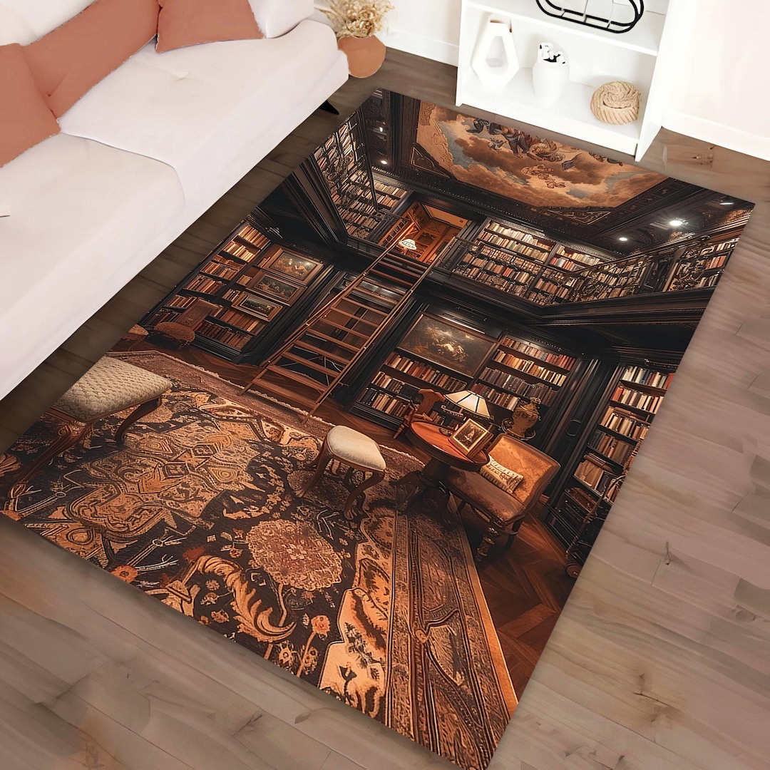 Library Books 3D Area Rug, Athenaeum Non-slip Carpet - Etsy