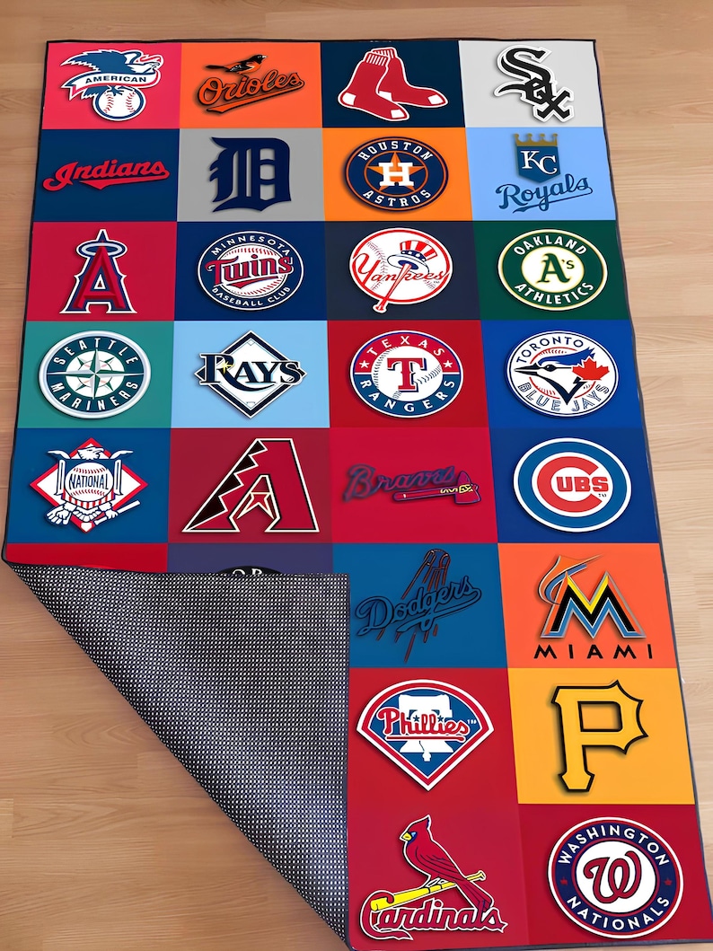 Baseball Rug Drawing Baseball Team Logos Rug, Sports Area Rug, Boy's Room Decor - Etsy