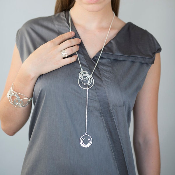 Long Silver Necklace Etsy