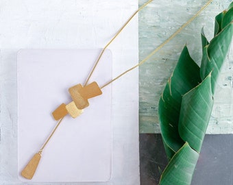 Long Gold Necklace, Minimalist Jewelry, Gold Lariat Necklace, Tie Necklace, Gold Tie Necklace, Geometric Y Necklace, Unique Gold Necklace, Y