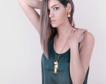 Geometric Gold Necklace and Earring Jewelry Set, Modern and Minimalist Golden Jewelry Set,