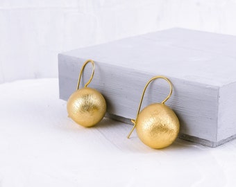 Dangling Gold Earrings, Gold Dangle Earrings, Gold Statement Earrings, Gold Boho Earrings, Minimalist Golden Earrings, Gold Sphere Earrings