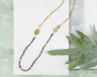 Long Gold and Gemstone Necklace, Gold Necklace, Gemstone Necklace, Classic Necklace, Double Necklace, Colorful Long Necklace, Perfect Gift