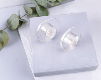 Silver Coil Threader Earring, Small Statement Dangling Earring, Minimalist Spiral Dangle Earring