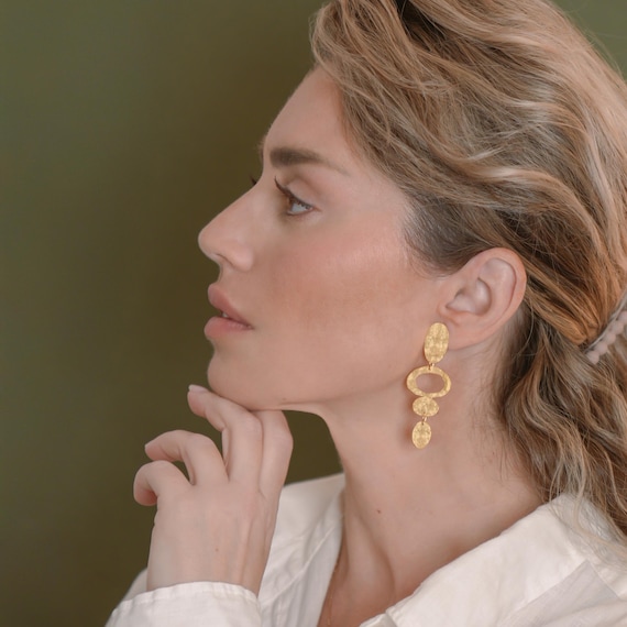 Gold chandelier Clip On earrings, also available as stud earrings and in Silver