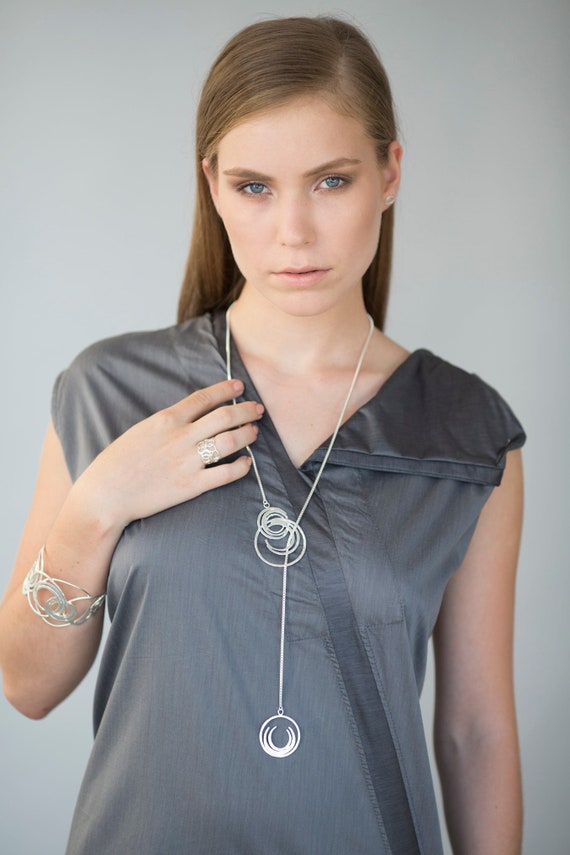 Lariat Necklace Silver, Statement Jewelry, Large Lariat Necklace, Long Silver Necklace, Silver Tie Necklace, Silver Lariat Necklace, Silver