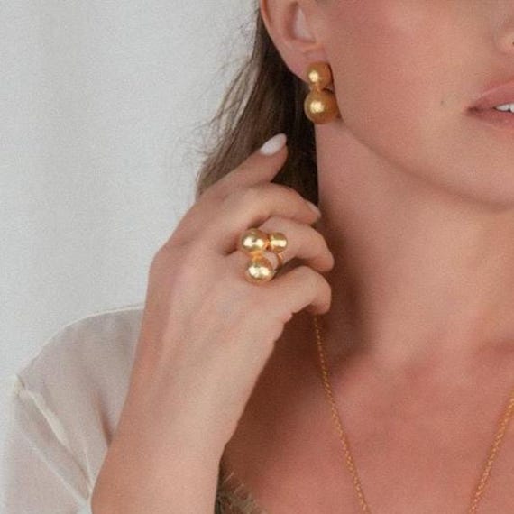 Adjustable Gold Sphere Statement Ring