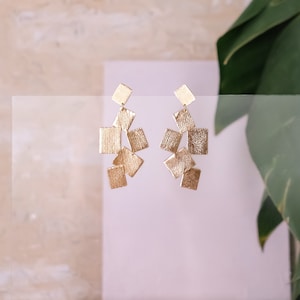 Gold Clip On Statement Earring, Clip On Geometric Earring, Chandelier Clip Earring, Large Clip-On Earring, Dangling Clip Ons, No piercing image 4