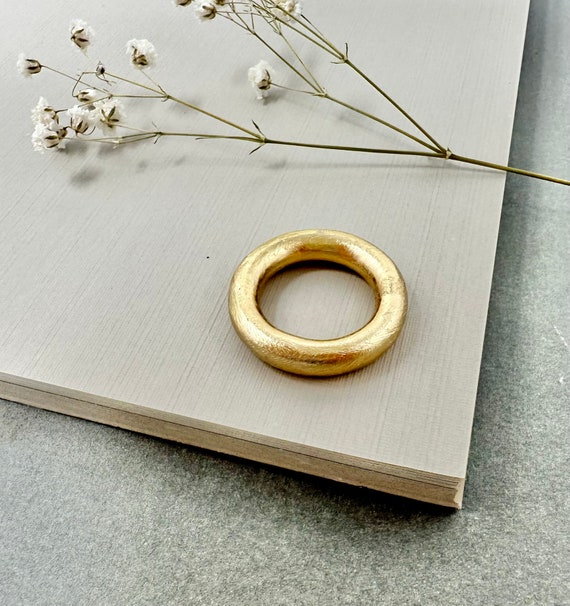 Chunky Gold Stacking Ring, Unisex Round Gold Band, Large Round Gold Ring for Men or Women, Chunky Textured Stackable Ring in Gold Plate