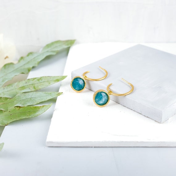 Gold Gemstone Hoop Earring, Gold Hoop Earring, Gemstone Hoop Earring, Gold Gem Hoop, Gem Hoop, Gold Gypsy Earring, Boho Gemstone Earring