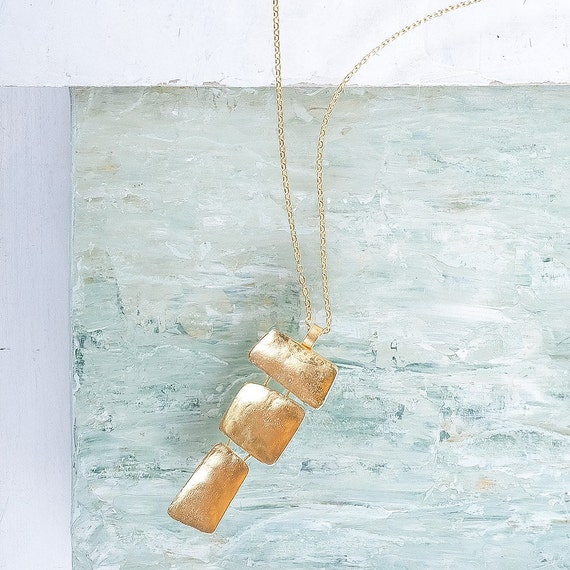 Gold Statement Necklace, Geometric Gold Necklace, Gold Square Necklace, Bohemian Jewelry, Unique Gold Necklace, Long Gold Necklace,Statement