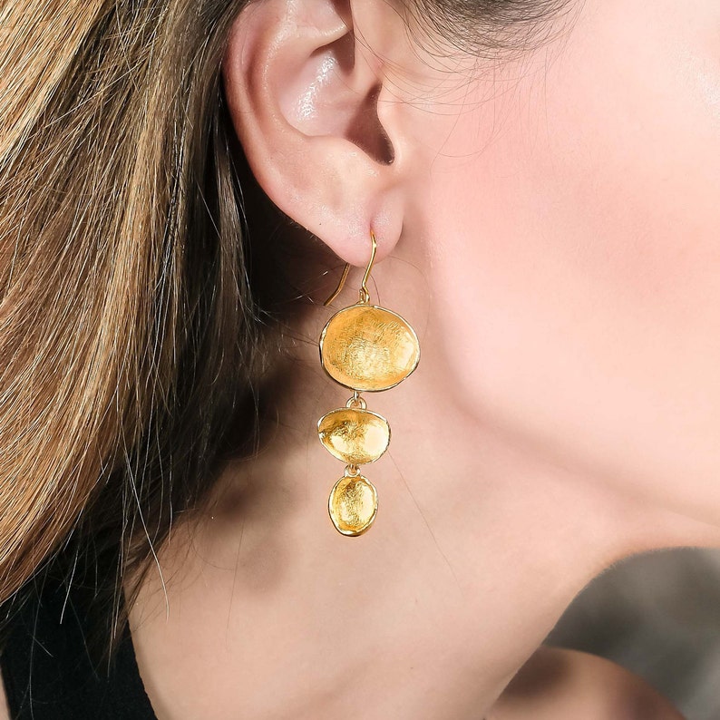 Gold Dangling Earring, Gold Earring, Gold Dangle Earring, Long Gold ...