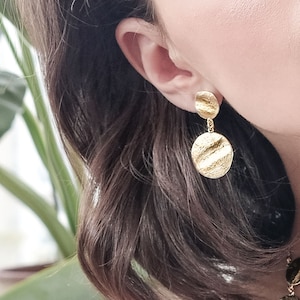 Gold Coin Clip On Earring, Clip-On Dangle Earring, Gold Dangle Earring Clips, Dangle Clip Ons, Gold Boho Clip Earring, Stud Coin Earring image 2