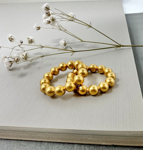 Gold Beaded Stacking Ring, Statement Circles Ring in Gold, Large Beaded Ring for Women, Gold Disc Stackable Band