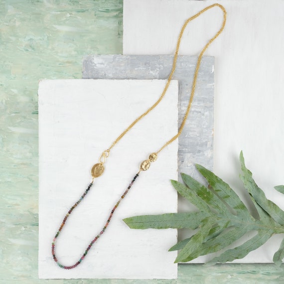 Long Gold and Gemstone Necklace, Gold Necklace, Gemstone Necklace, Classic Necklace, Double Necklace, Colorful Long Necklace, Perfect Gift